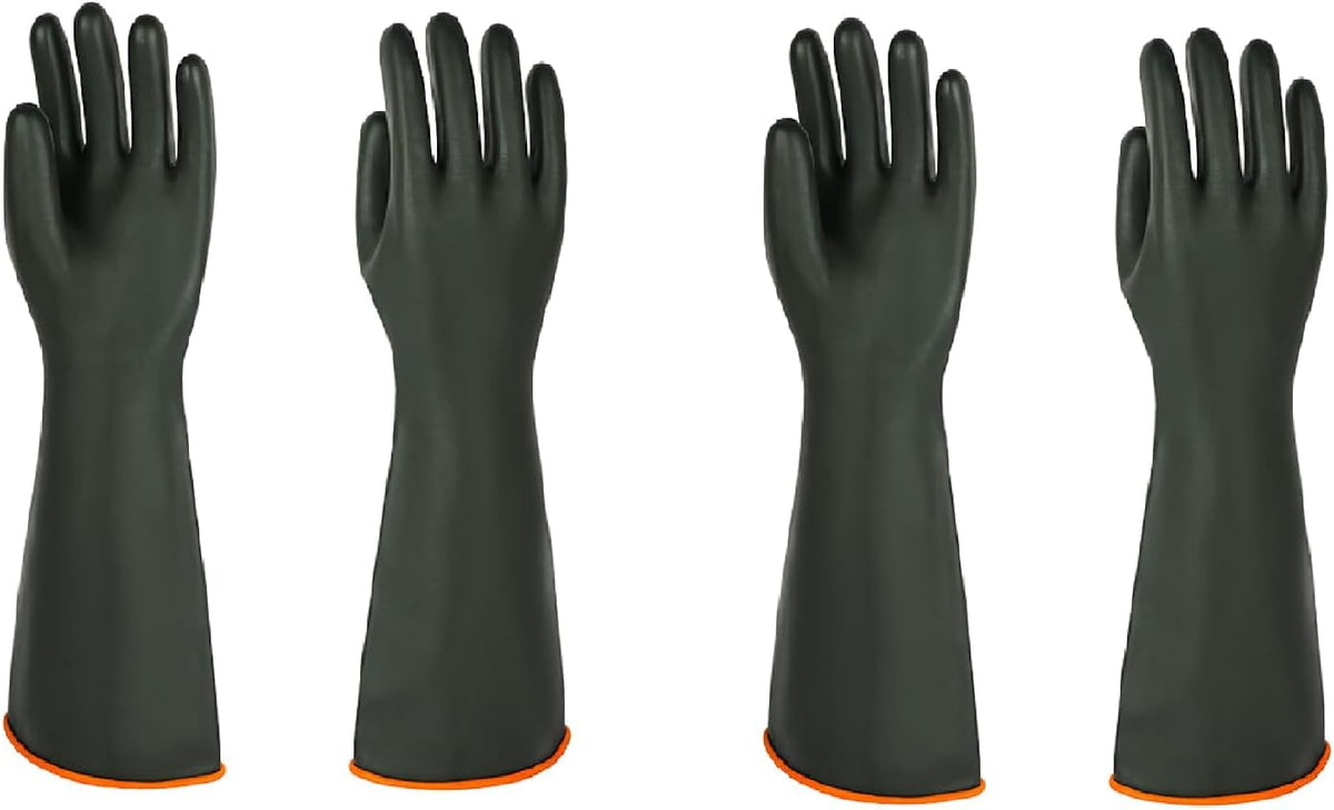 Heavy Latex Chemical Resistant Gloves - Reusable Long Rubber Dishwashing Gloves with Forearm Protection for Men - Waterproof, Industrial Safety Gear, Acid & Alkali Resistant, Oil-Proofï¼22â,2 Pair