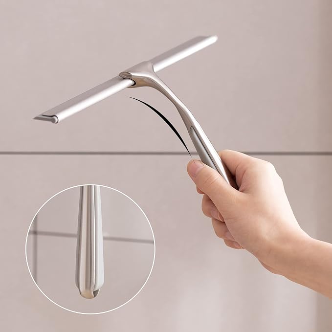 Shower Squeegee for Shower Doors 10 Inch Bathroom Squeegee for Windows,Kitchen,Mirror and Car Glass, Stainless Steel