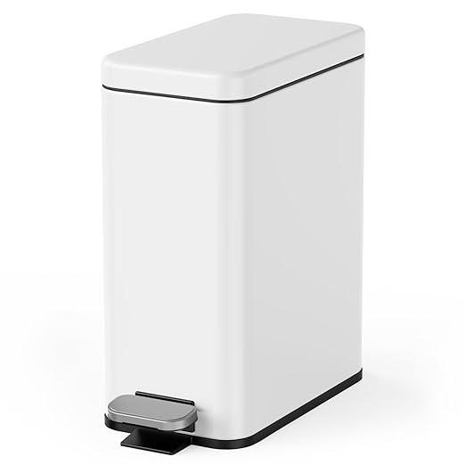 Cesun Bathroom Trash Can with Lid, 2.6 Gallon Small Bathroom Garbage Can Soft Close, Stainless Steel Waste Basket with Step Pedal for Bedroom, Laundry Room, Living Room, Home Office, Toilet, RV, White