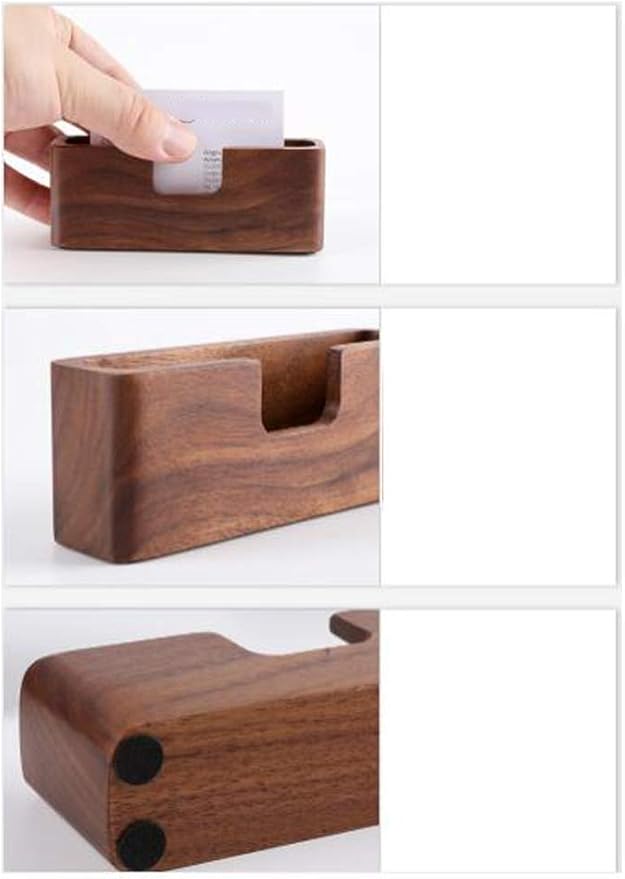Wood Business Card Holder, Tabletop Walnut Name Card Holder, Office Desktop Wooden Business Card Stand, 50 Cards