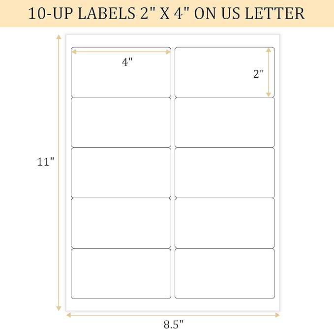 FungLam 2x4 Shipping Address Labels for Laser & Inkjet Printers, 300 Printable White Sticker Labels, 10 per Page Mailing Labels, Permanent Adhesive (30 Sheets, 300 Labels)
