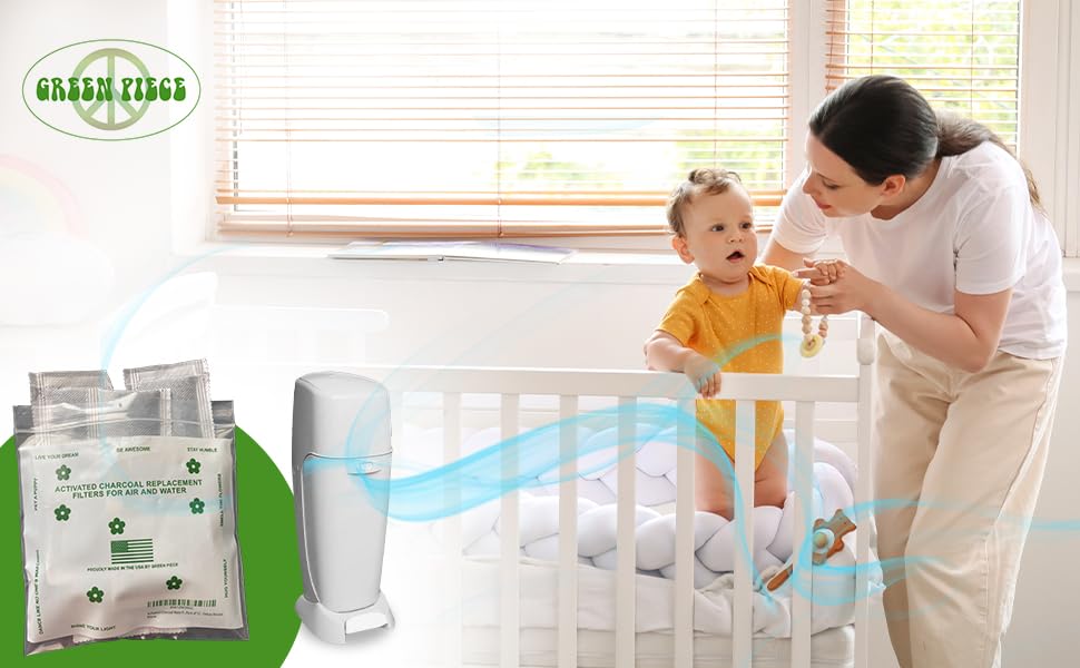 Green Piece® All-Natural Baby Diaper Pail Deodorizer - Pack of 36 - Activated Charcoal - Compatible with Diaper Pails, Shoe Closets - Made by Green Piece Mfg