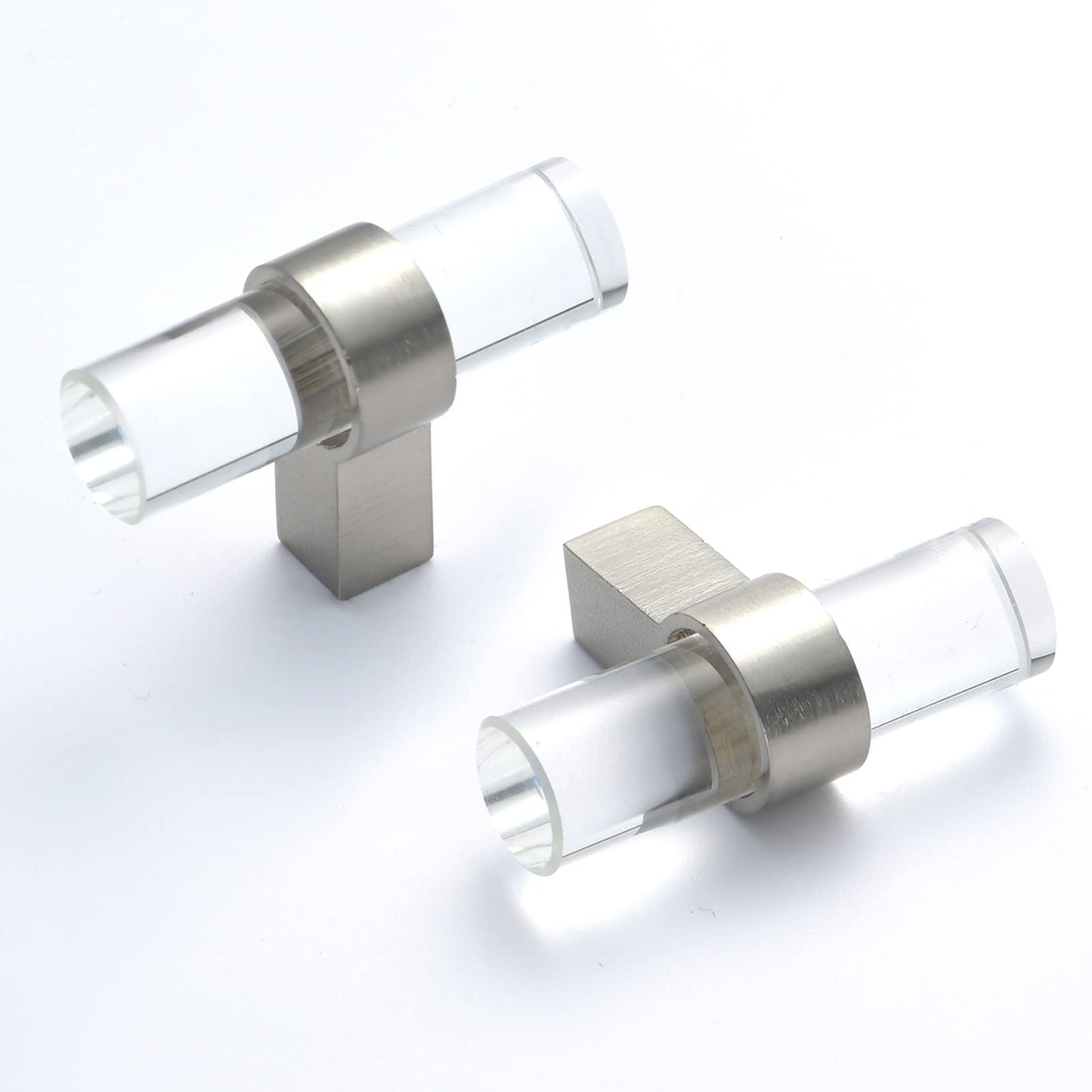 BonKuDoo 10 Pack Brushed Nickel Cabinet Knobs Clear Glass Crystal Drawer Knobs Kitchen Cabinet Pulls and Knobs for Dresser Drawers T-Bar