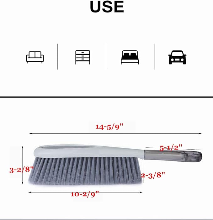 Hand Broom, 14 inch Large Counter Duster, Slightly Stiff Plastic Bristle Brush with Long Handle, Sweep for Furniture, Floor, Bench, Carpet, Woodworking, Patio, Home, Shop(Gray, 14 inch)