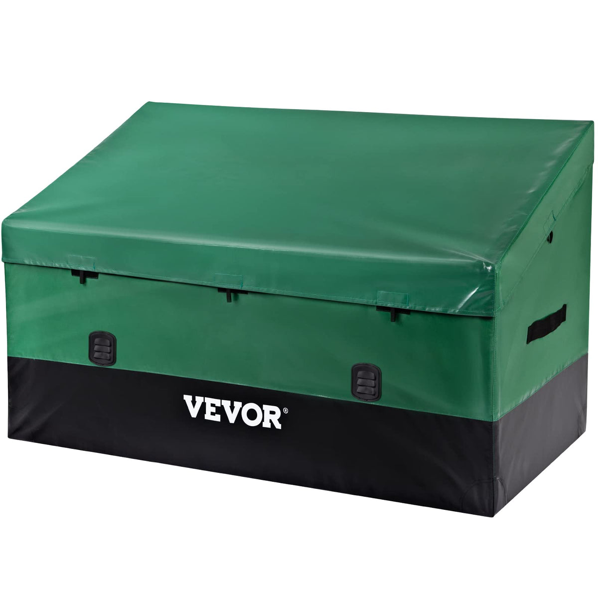 VEVOR Outdoor Storage Box, 230 Gallon Waterproof PE Tarpaulin Deck Box w/Galvanized Frame, All-Weather Protection & Portable, for Camping, Garden, Poolside, and Yard, Black & Green