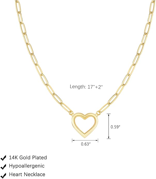 Cute Heart Necklace Dainty 18k Gold Plated Tiny Heart Pendant Choker Necklaces Small Gold Love Open Heart Chain Necklace for Women Simple Gold Necklace for Women Trendy Jewelry