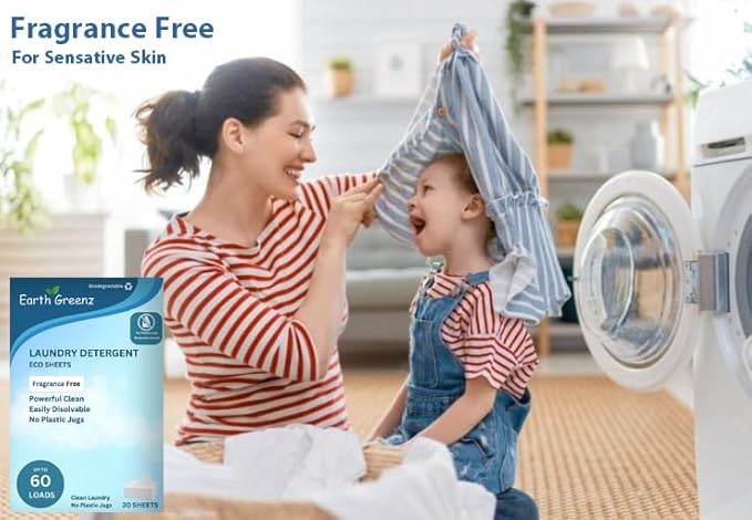 Laundry Detergent Sheets - Fragrance Free - No Plastic Jug (60 Loads) 30 Sheets, Liquidless Technology