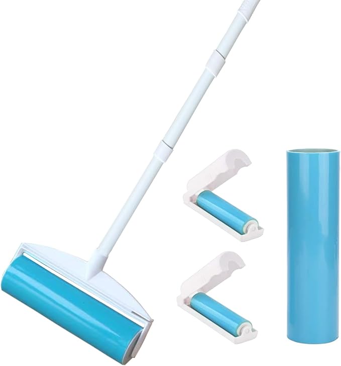 Large Reusable Lint Rollers, Washable Lint Roller 8 inches Cat Dog Pet Hair Remover with 3 Extendable Handle,Long Handle Sticky Lint Remover Brush Set for Cleaning Couch, Carpet, Floor, Sofa
