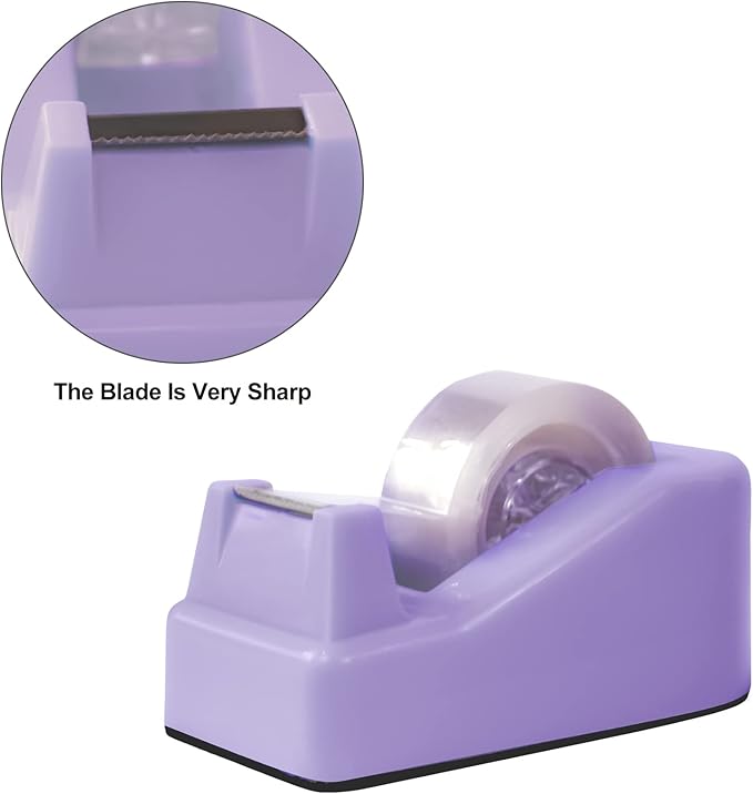 1Pcs Desktop Tape Dispenser Adhesive Roll Holder with Weighted Nonskid Base, Purple (Tape not Included)