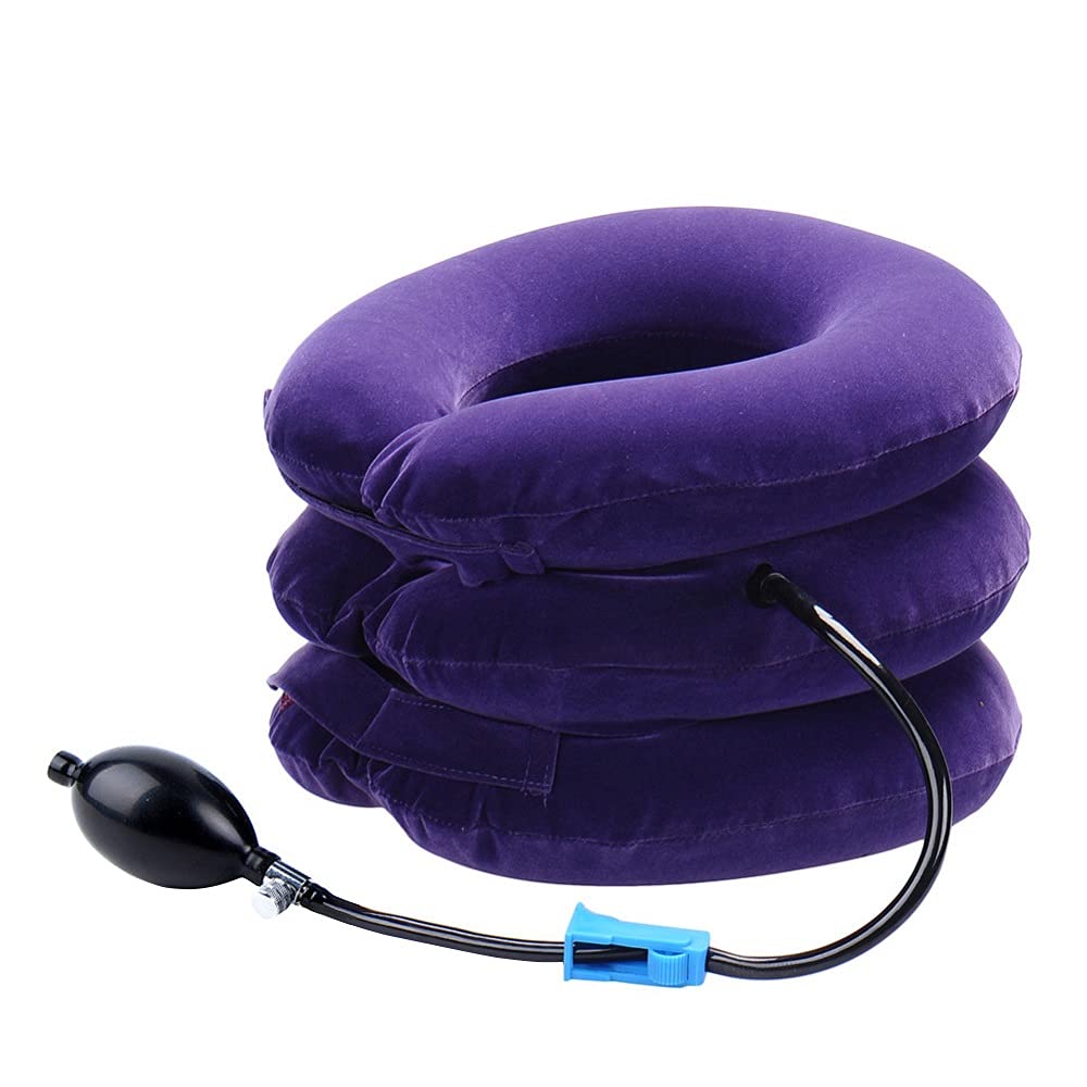 Cervical Neck Traction Device Inflatable Neck Stretcher, Easy to Use for Chronic Neck and Shoulder Pain Relief Traction Spine Alignment, Neck Cervical Brace，Purple