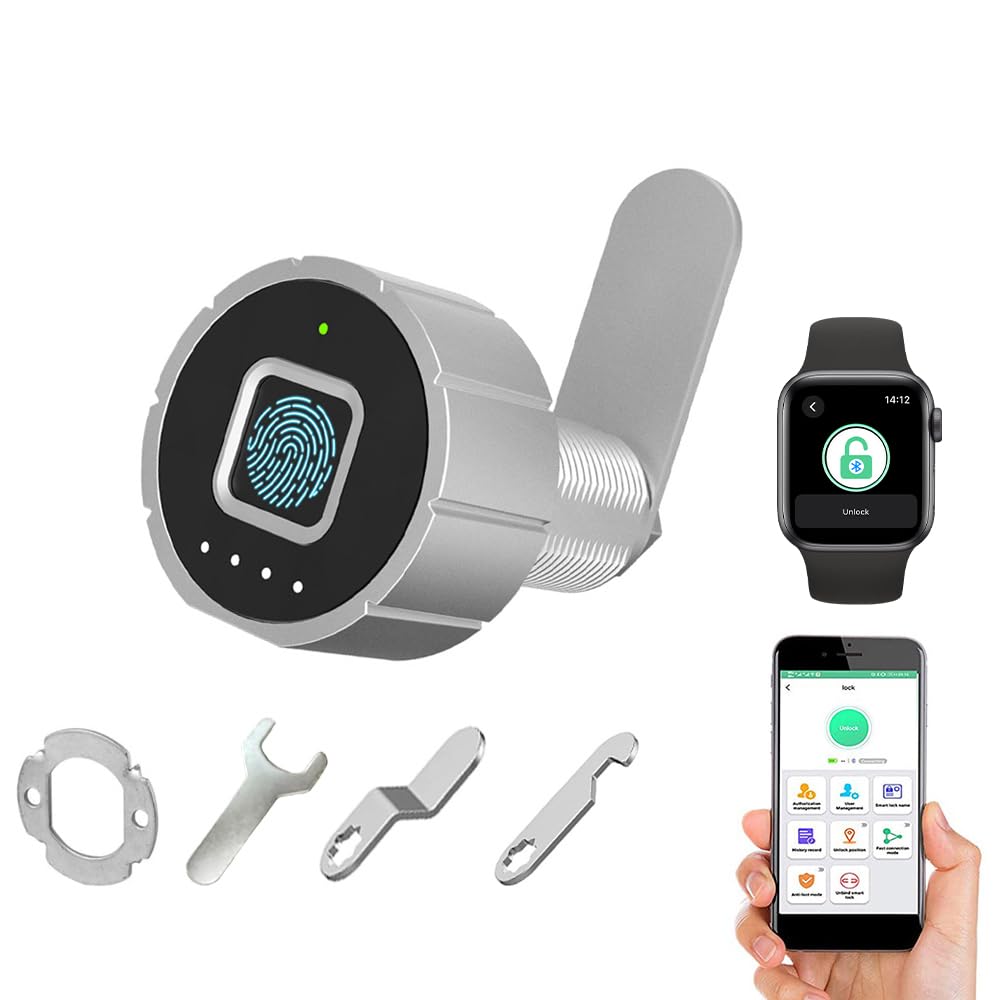 Fingerprint Drawer Lock eLinkSmart Bluetooth App Cabinet Lock 20MM (17MM) for Home Office Mailbox Keyless Furniture with 3 Sizes Tubular Cam 20 Fingerprints 1000+ App Users