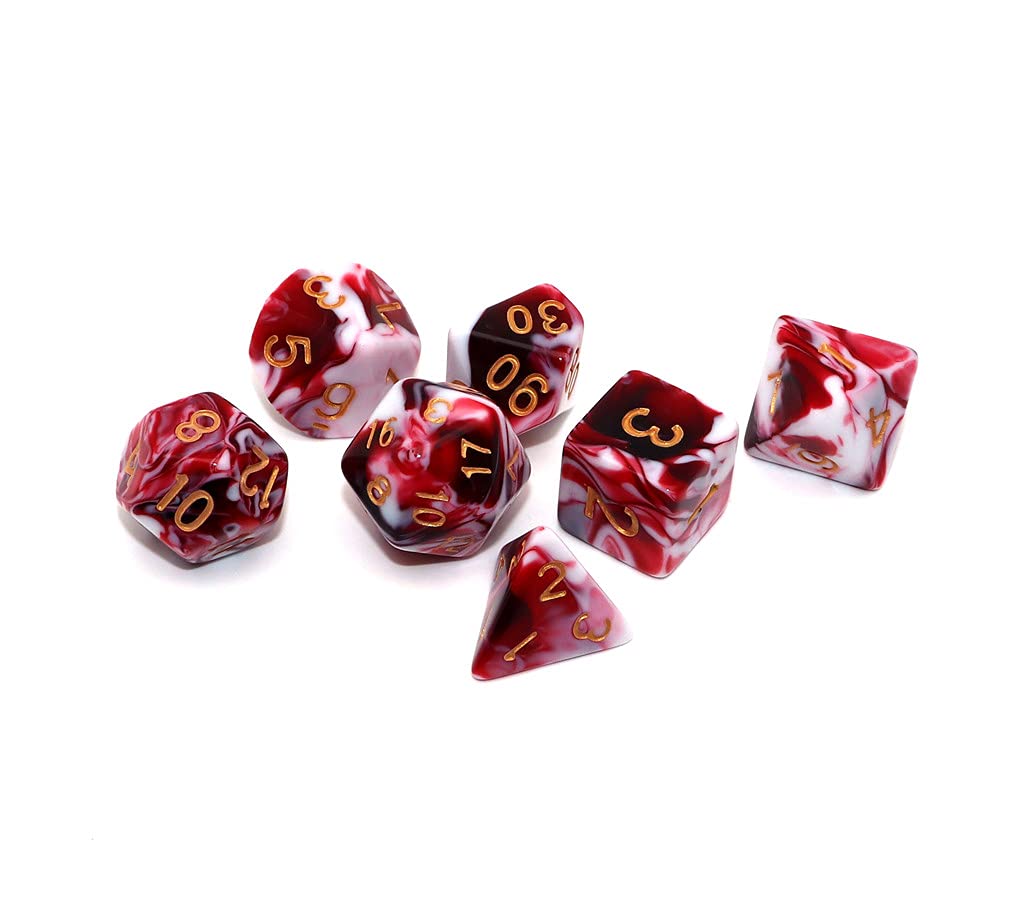 DND Dice Set Red Mix White Dice for Dungeon and Dragons D&D MTG 7-Die RPG Polyhedral Dice