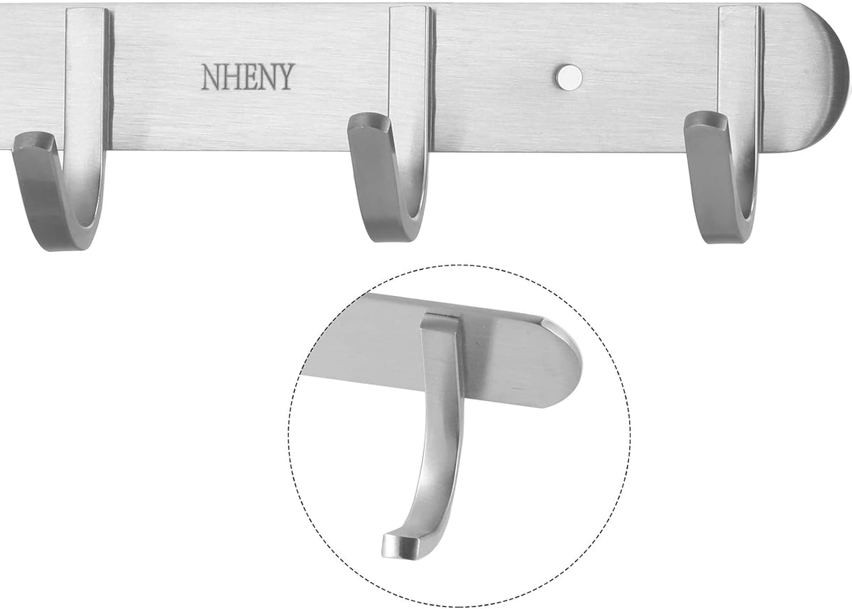 Coat Hook Rack Hanger –Towel Hook Rail with 5 Hooks 13-Inch Wall Mounted for Bedroom, Bathroom, Hallway, Garage, Garden, Office, 304 Stainless Steel Brushed Nickel, Easy Installation (Silver)