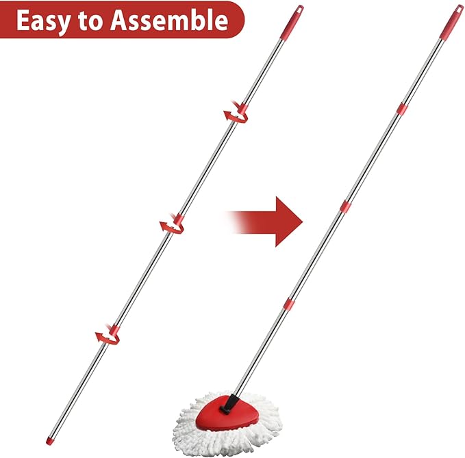 2 Spin Mop Head Replacement, 1 Base, 1 Mop Handle (30-58in) Combo Mops Set Compatible with OCedar EasyWring RinseClean Microfiber Mops (White (1-Tank System))