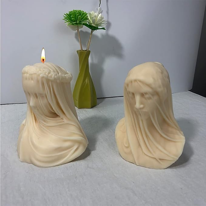 Silicone Candle Molds - 2 Pack Goddess Head, Veiling Girl, Cartoon & Resin Molds for Candles, Soap & Home Decoration