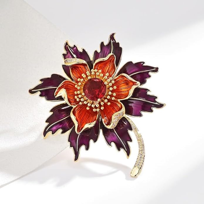 Flower Brooch Pin - Rhinestone Flower Pin 18k Gold Plated - Thanksgiving Day, Birthday, Wedding Gifts for Mom, Wife