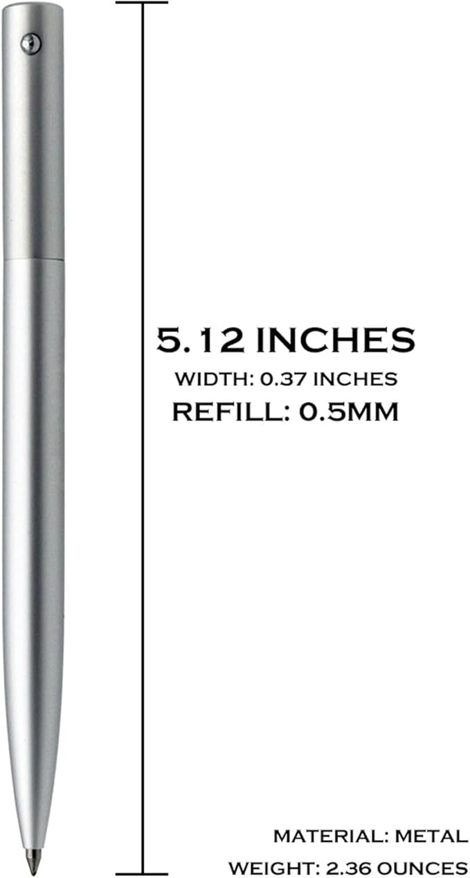 DUNBONG Retractable Metal Gel Pen, 0.5mm Medium Point Ballpoint Pens, Black Gel Ink (Silver)