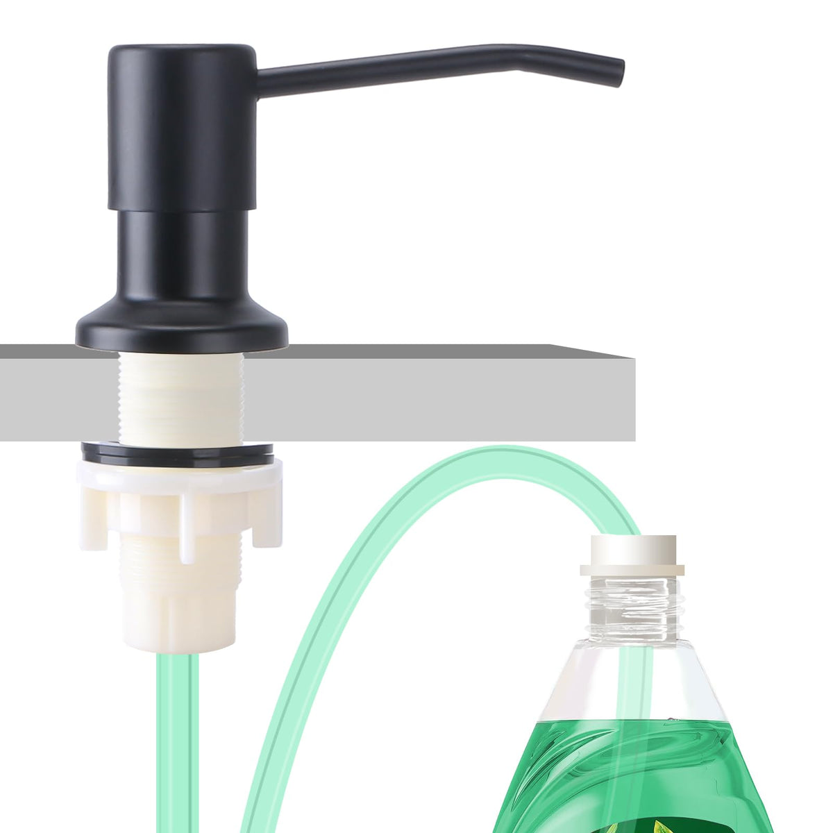 Soap Dispenser for Kitchen Sink, Built in Sink Soap Dispenser, Countertop Soap Dispenser Pump with 47" Extension Tube kit, No Need to Fill Little Bottle Again, Black