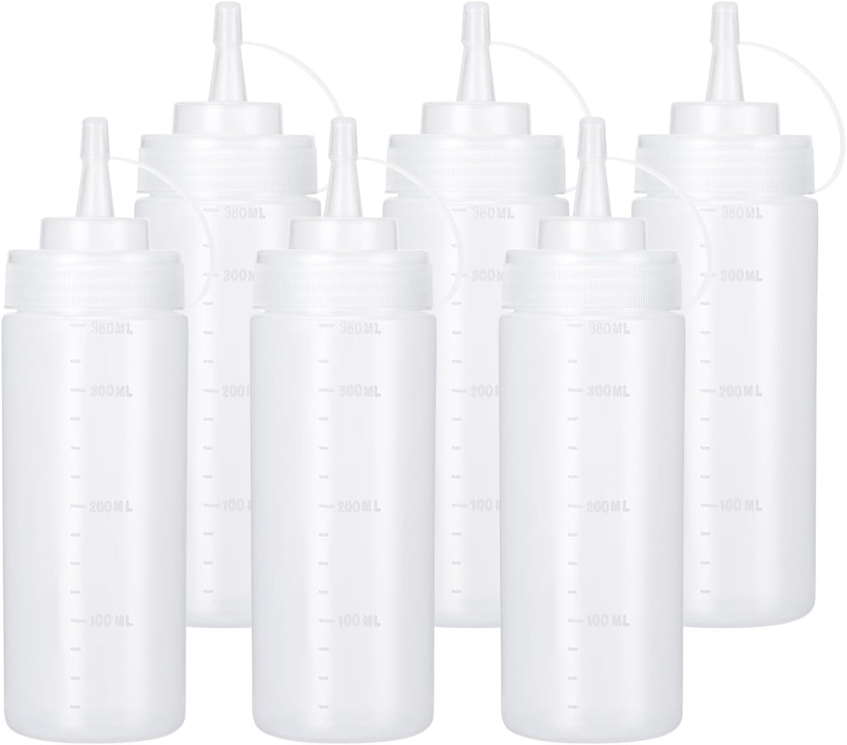 Condiment Squeeze Bottles Ketchup Dispenser, 6 Pack 12oz Squeeze Bottles for Liquids, Plastic Sauce Bottle with Cap Lid, Squirt Bottles for Sauces Liquids BBQ Dressing Pancake Art
