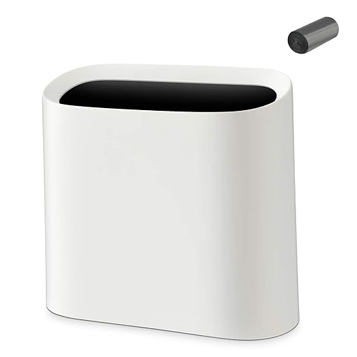 SUBEKYU 2.3 Gal Trash Can for Bathroom,Small Office Garbage Can for Kitchen,Slim Rectangular Waste Bin,Plastic,White