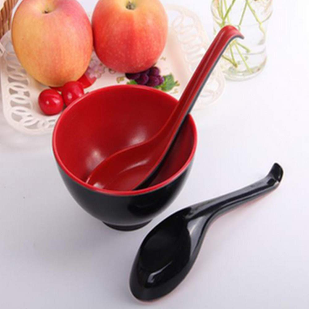 JapanBargain 4623, 12-Pack Japanese Soup Spoons 6.5 Inch, Black and Red Melamine Chinese Wonton Pho Ramen Spoons with Hook, Dishwasher Safe, Durable Restaurant Quality