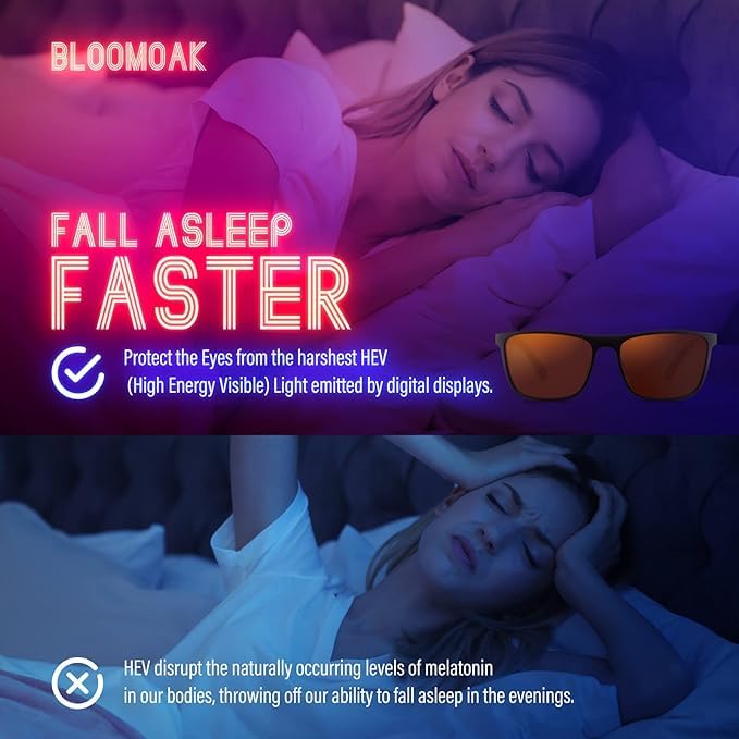 Bloomoak-99% Blue Green Light Blocking Glasses - Gaming Glasses - Anti Glare - Anti Fatigue -Suitable for Screens, Games, TVs