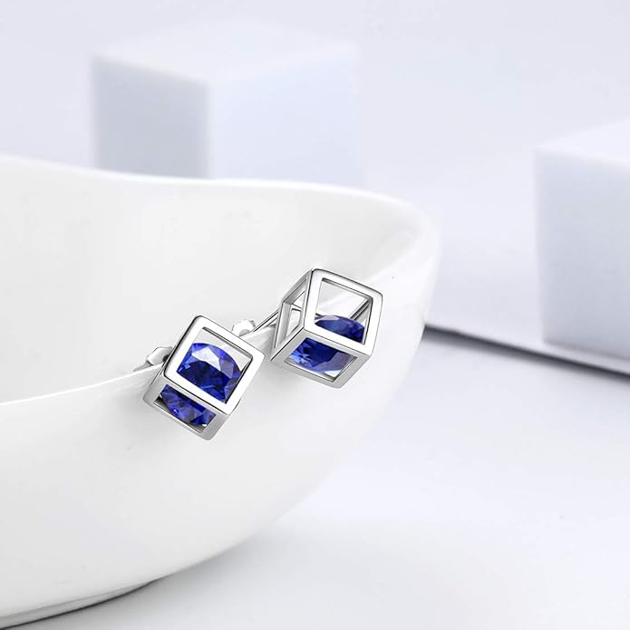 Aurora Tears Birthstone Necklace/Earring 925 Sterling Silver Women Cross/3D Cube/Cresent Moon Birth Stone Jewelry Mens Birthday Gift Anniversary Present
