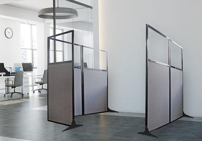 Versare Workstation Partition | Portable Wall Divider | Modern Office Cubicle | Free Standing Privacy Screen | Flexible Work Space | 33" x 70" W/Window, Slate Fabric Panels