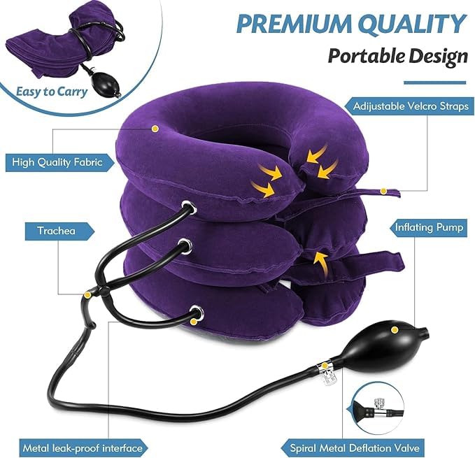 Jaximy Neck Stretcher, Neck Traction Device, Cervical Traction Device, Neck Pain Relief, Adjustable Inflatable Neck Brace & Neck Stretcher Cervical Traction, Neck Decompression Home Use (Purple)