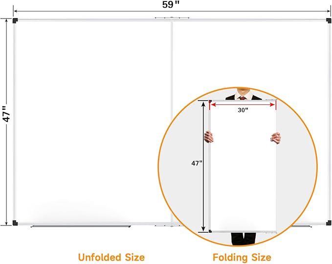 XBoard Dry Erase Board 60 x 48 Inch | Foldable Magnetic White Board for Wall with Marker Tray 5' x 4' | Aluminum Frame Folding Message Presentation Board