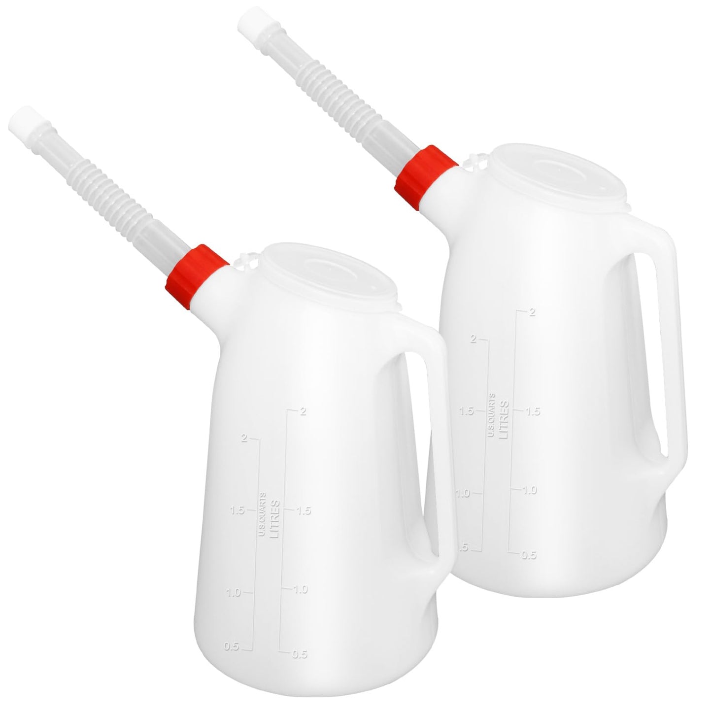 Kackaidi 2 Pack Oil Jug 2 Quart Oil Measuring Container Automotive Motor Oil Dispenser Container with Cover and Long Nozzle for Automotive Fluids