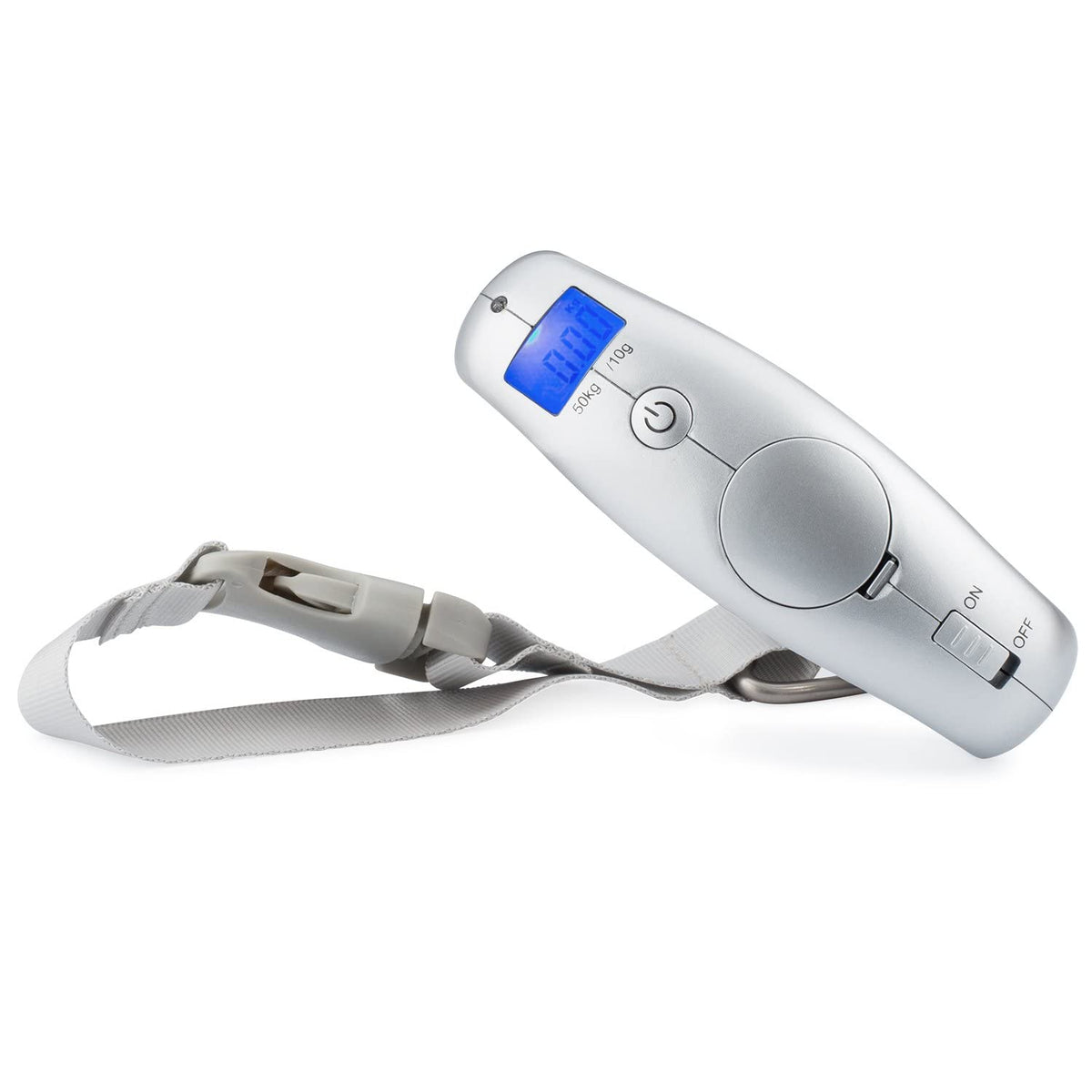Smart Weigh Digital Portable Luggage Scale, 50kg /110lbs Capacity, with EZ Grip Handle, Travel Hanging Scale w/Strap, Bag Weight Gadget w/Tare Function for Suitcases, Batteries Included, Silver