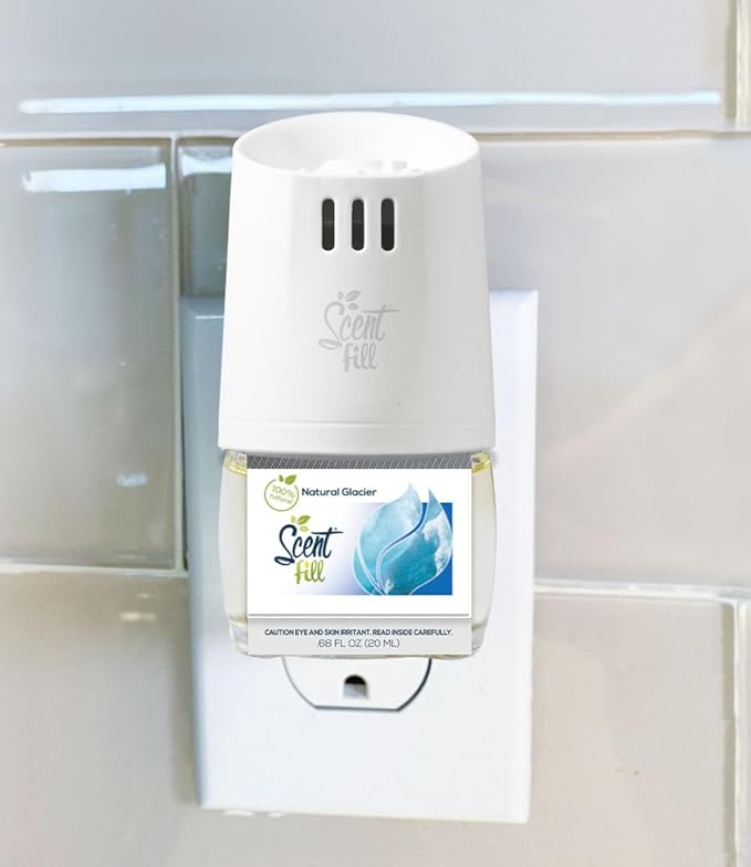 Scent Fill 100% Natural Glacier Plug in Air Freshener, Scented Oil Refills, 2 Refills + Diffuser