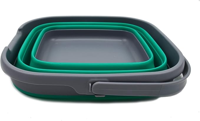 SAMMART 10L (2.6 Gallon) Collapsible Rectangular Handy Basket/Bucket (Dark Grey/Bluish-Green, 1)
