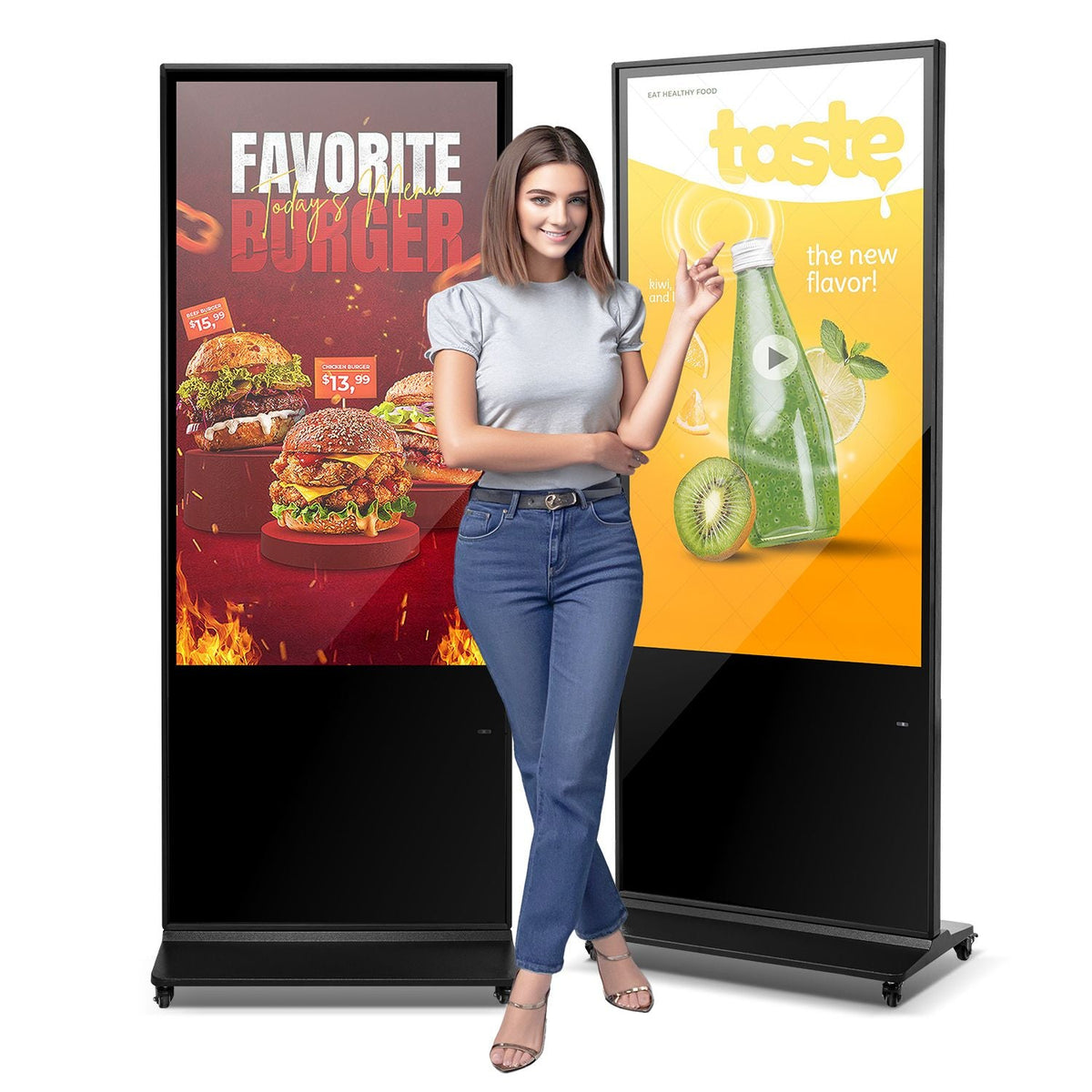 55 Inch Digital Signage Display, Touchscreen Digital Kiosk, Indoor Floor Standing Kiosk Display, 4K UHD LCD Screen, 2GB RAM & 32GB ROM, with WiFi HDMI/USB Input, Commercial Advertising Display