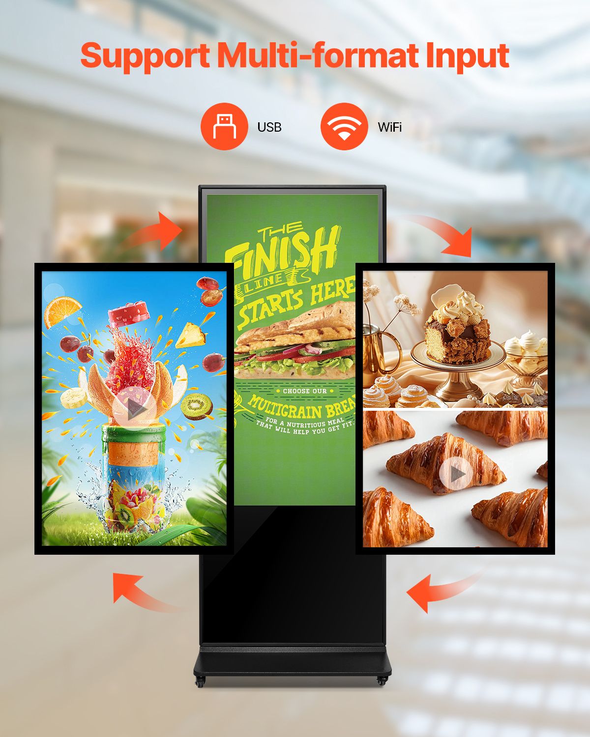 55 Inch Digital Signage Display, Touchscreen Digital Kiosk, Indoor Floor Standing Kiosk Display, 4K UHD LCD Screen, 2GB RAM & 32GB ROM, with WiFi HDMI/USB Input, Commercial Advertising Display