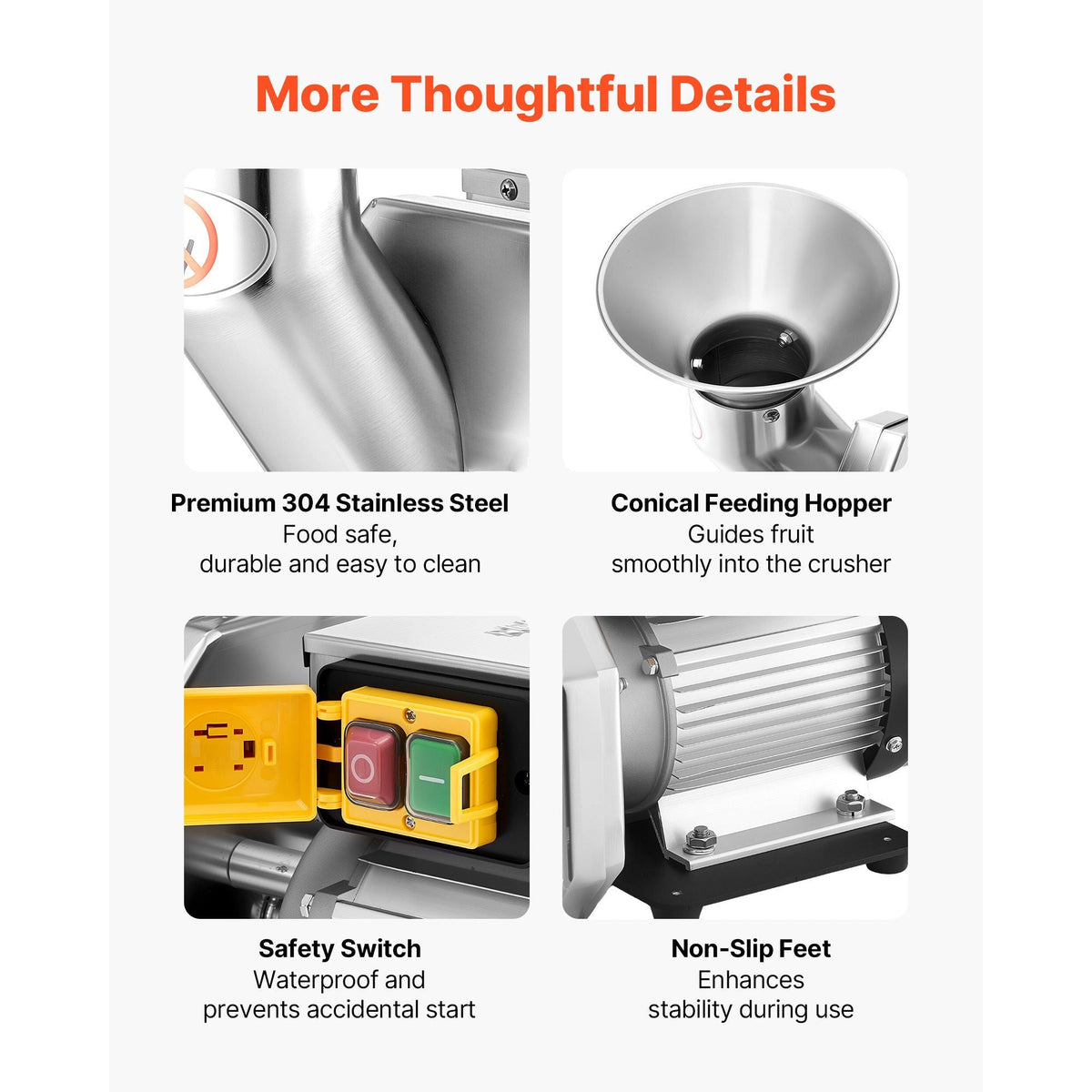 550W Electric Fruit Apple Crusher, SUS304 Desktop Crushing Machine, Grinds Whole Apples Up to 2.76" Dia, 60 KG/H Capacity, Cider Press for Apples, Pears, Pineapple, Guava, Carrot, Potato