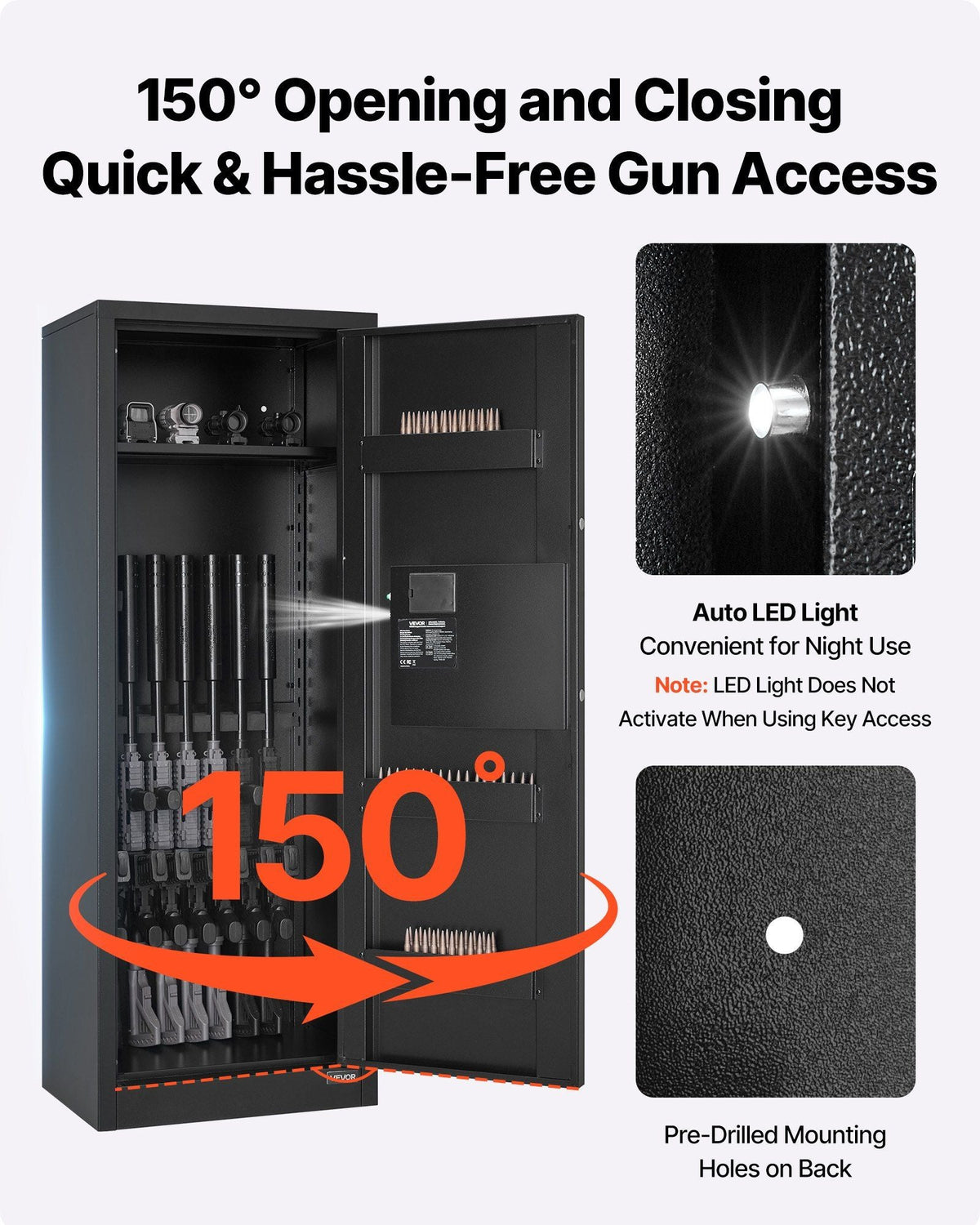 6-8 Gun Safe, Long Gun Cabinet for Rifles and Pistols, Quick Access Rifle Safe with 3 Ammo Slots and 2 Adjustable Racks, Large Digital Cabinet with Key and Password Lock