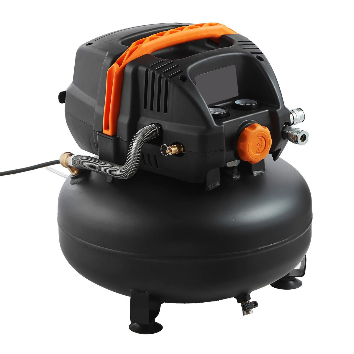 6 Gallon Air Compressor, 1.7HP 2.3CFM@90PSI Portable Pancake Air Compressor & 150PSI Max Pressure, 12-Piece Accessory Kit with 50FT Air Hose for Tire Inflation, Spray Painting, Woodwork Nailing