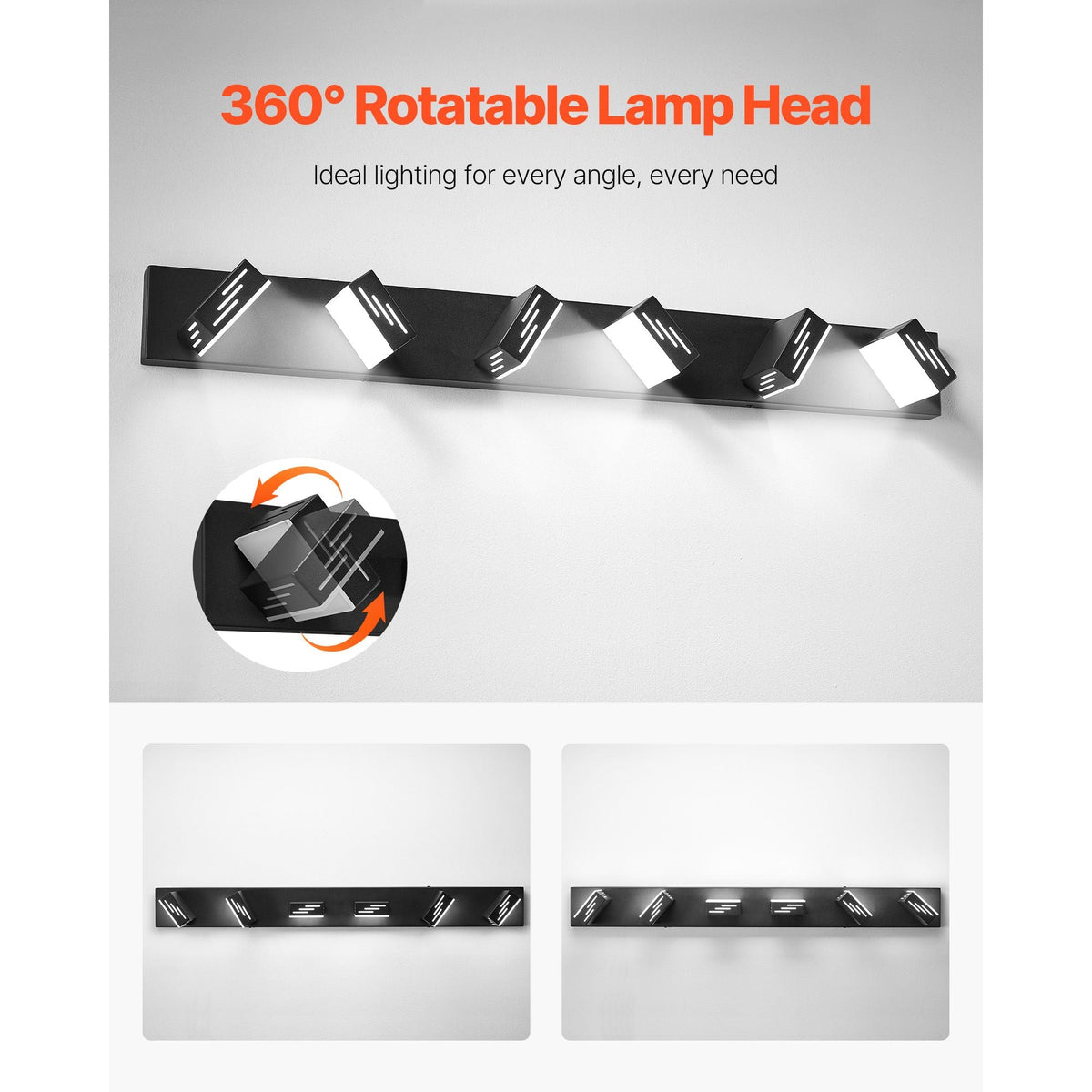 6-Light LED Modern Vanity Light Fixtures, 40.35-Inch, Black Finish Bathroom Wall Lighting Fixture Over Mirror, with IP44 Waterproof, for Bathroom, Living Room, Bedroom, Hallway, Cool White 6000K