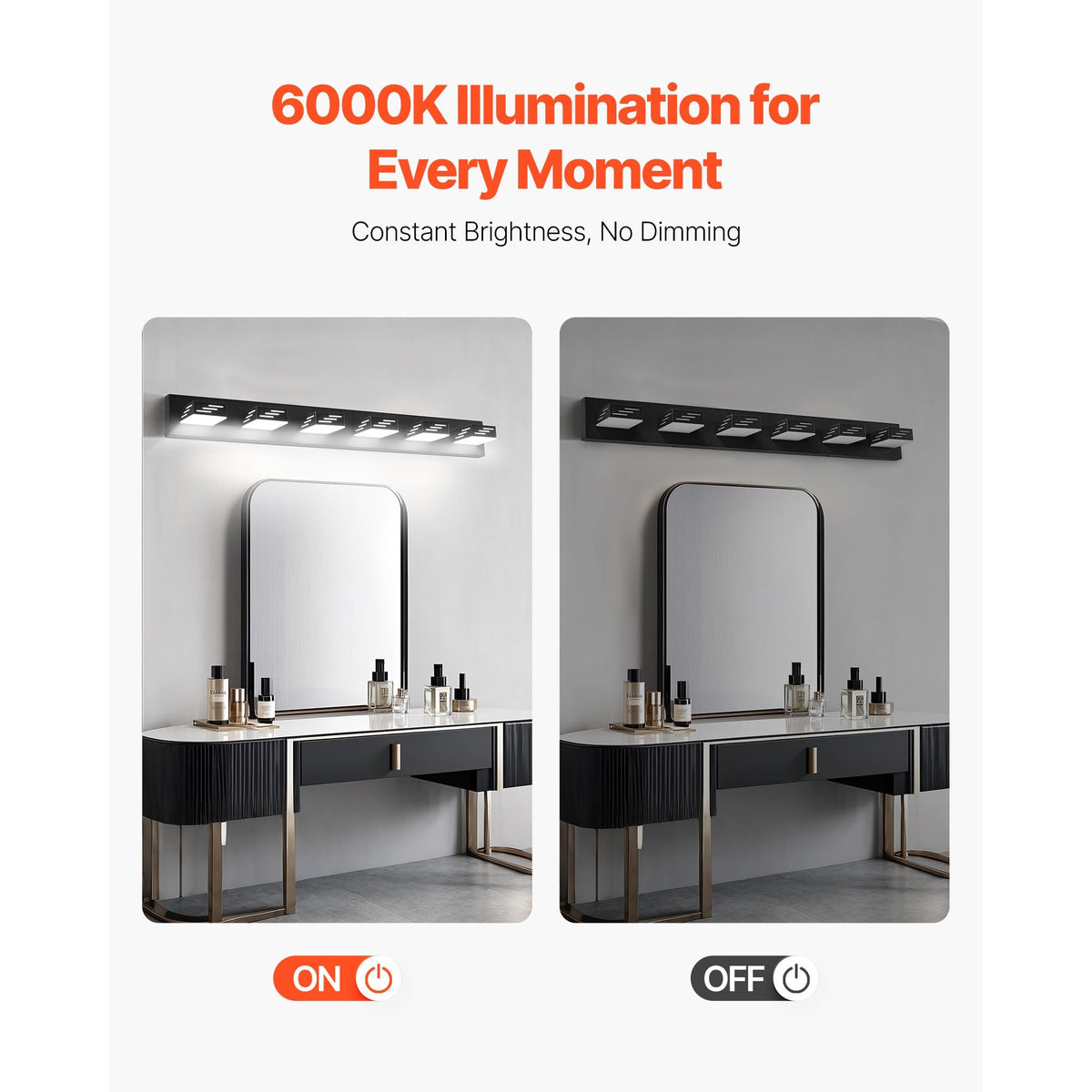6-Light LED Modern Vanity Light Fixtures, 40.35-Inch, Black Finish Bathroom Wall Lighting Fixture Over Mirror, with IP44 Waterproof, for Bathroom, Living Room, Bedroom, Hallway, Cool White 6000K