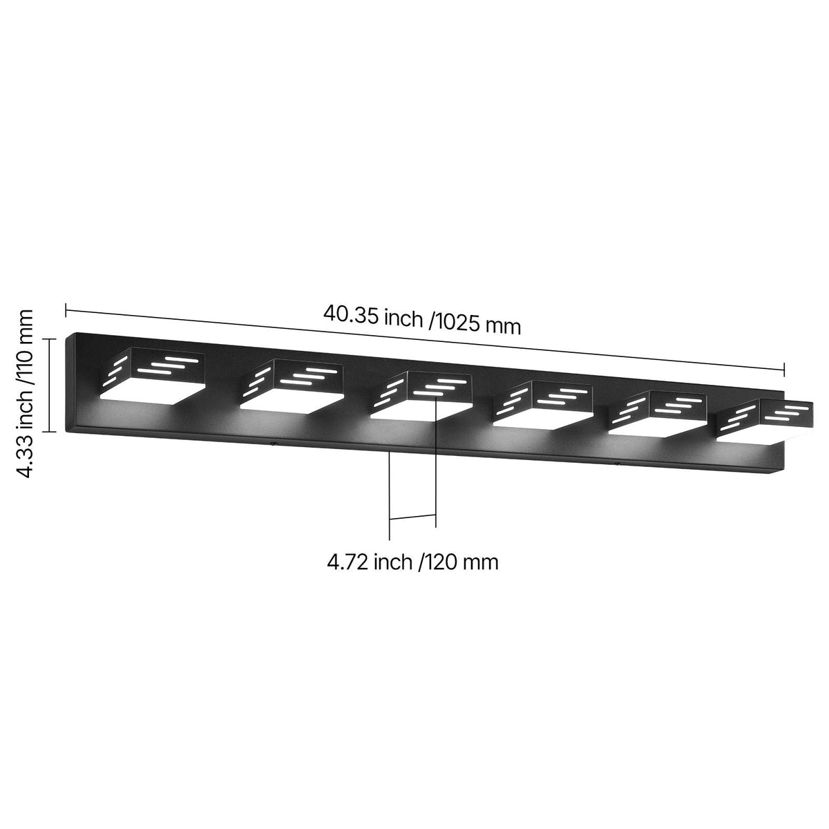 6-Light LED Modern Vanity Light Fixtures, 40.35-Inch, Black Finish Bathroom Wall Lighting Fixture Over Mirror, with IP44 Waterproof, for Bathroom, Living Room, Bedroom, Hallway, Cool White 6000K