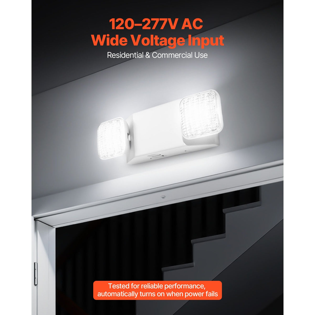 6 Pack Emergency Lights for Business, with Battery Backup, Commercial LED Emergency Exit Lighting Fixtures, AC 120/277V, with Two Square Head Adjustable, 90-Minute Backup, for Business, White