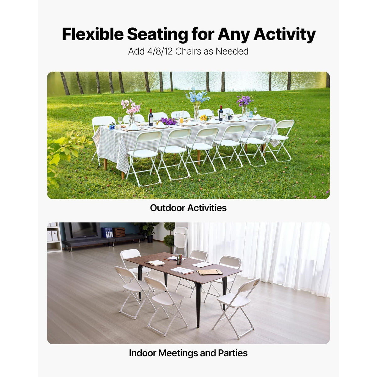 6 Pack Folding Chairs, Foldable Plastic Chairs with Heavy Duty Metal Frame, Portable Folding Card Table Chairs, Stackable Indoor Outdoor Seats for Home, Yard, Garden, Parties, Events, White