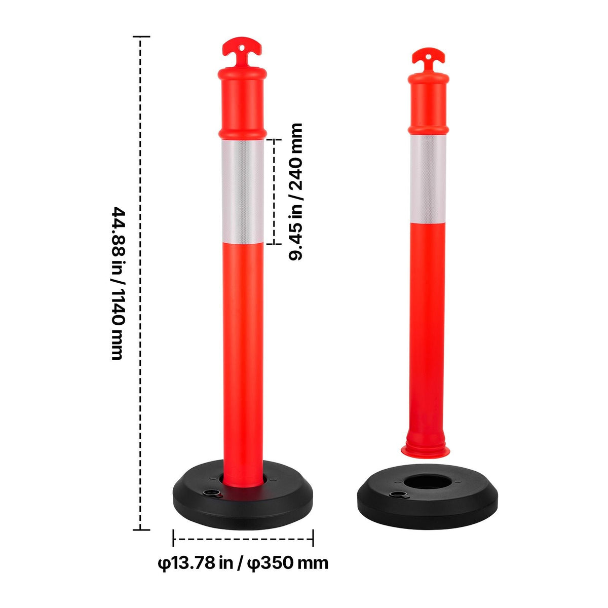6 Pack Traffic Delineator Posts, 48 inches Traffic Safety Cones with Fillable Base and Reflective Strips, Heavy Duty Delineator Posts for Construction Site, Parking Lot, Crowd Control, Red