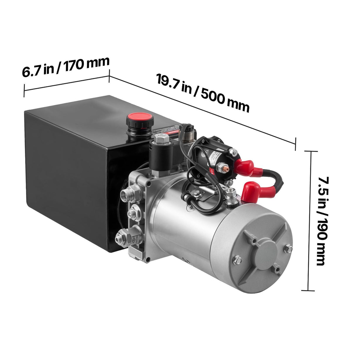6 Quart Hydraulic Power Unit, Single Acting Dump Trailer Pump, 3200 PSI Max Relief Pressure & 0.91 GPM Flow Rate, DC 12V Hydraulic Pump with Metal Reservoir for Dump Trailer Car Lifting, Black