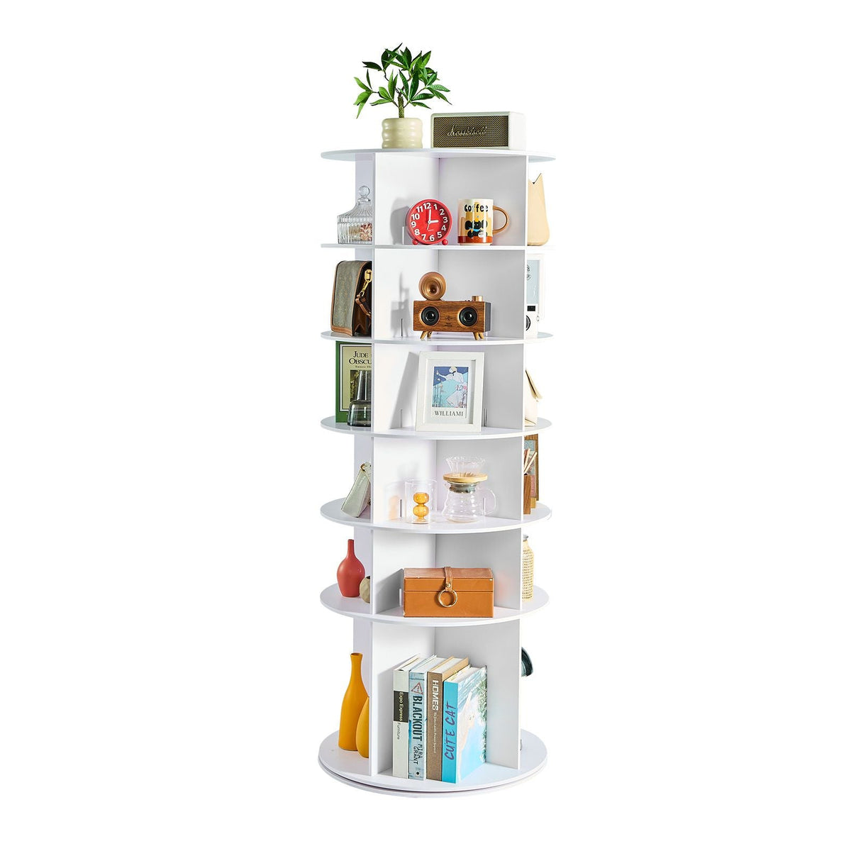 6 Tiers Rotating Shoe Rack Tower, 360° Spinning Shoe Rack, Revolving Storage Round Carousel Display, Freestanding Lazy Susan Organizer Display for Bedroom, Living Room, Entryway, Closet, White