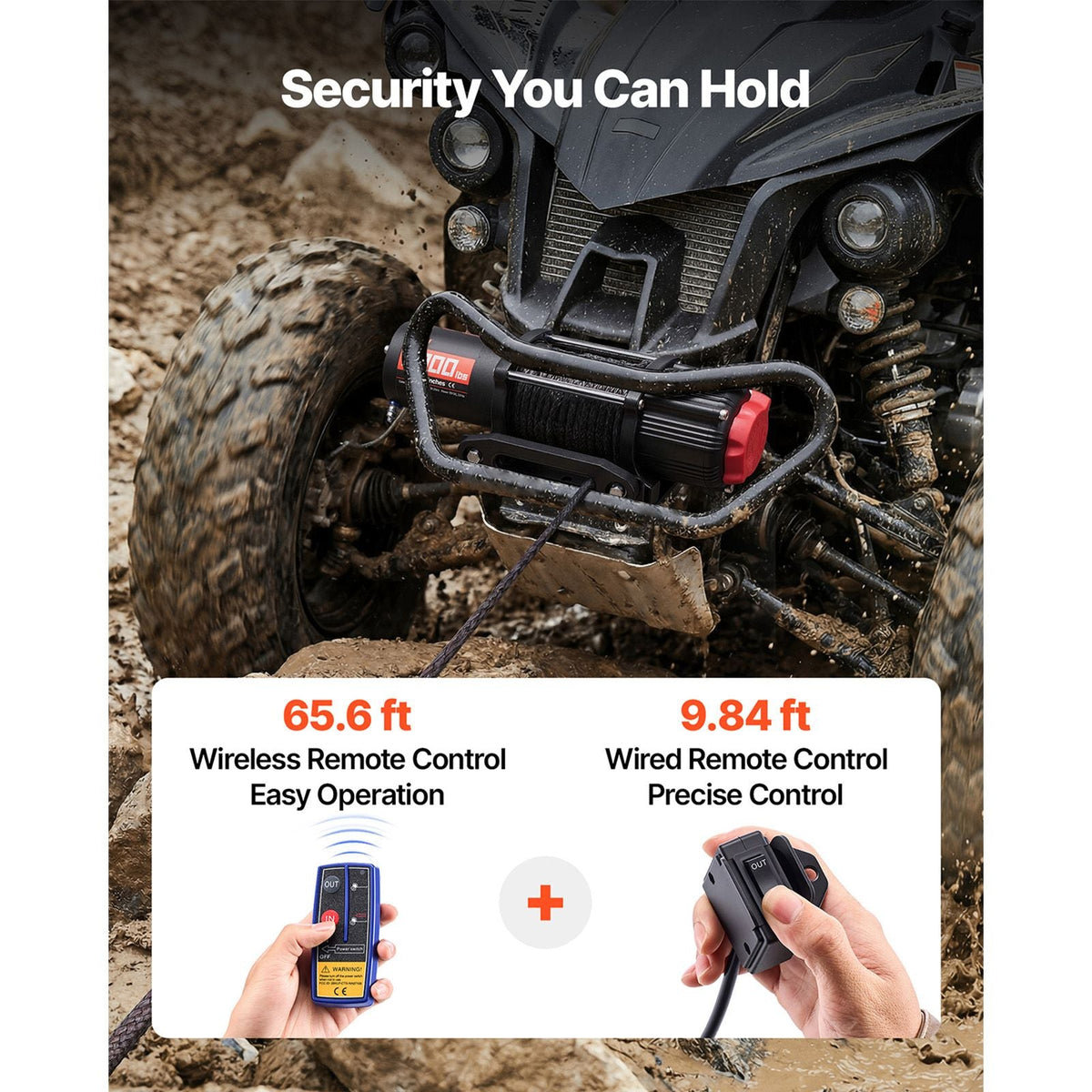 6000 lbs Electric Winch, 12V DC ATV/UTV Winch with Φ0.24 in x 49.2 ft Synthetic Rope, Wireless & Wired Remote Control, IP55 Waterproof, with Fairlead Mount Plate for Towing ATV UTV Off-Road