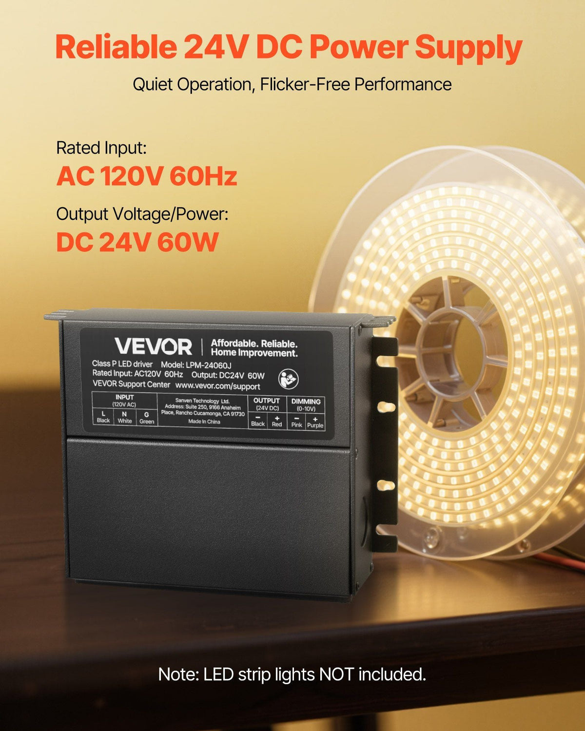 60W 24V Dimmable LED Driver AC to DC Power Supply Transformer Constant Voltage