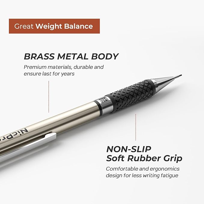 Nicpro 0.9 mm Art Mechanical Pencils Set in Gift Case, 6 PCS Metal Drafting Pencil 0.9mm with 6 Tube HB Lead Refills & 18 PCS Eraser Refills for Adults, Children, Artist Writing, Drawing, Sketching